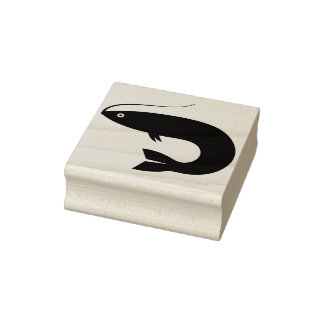 A fish on a line - fishing - Wood Art Stamp