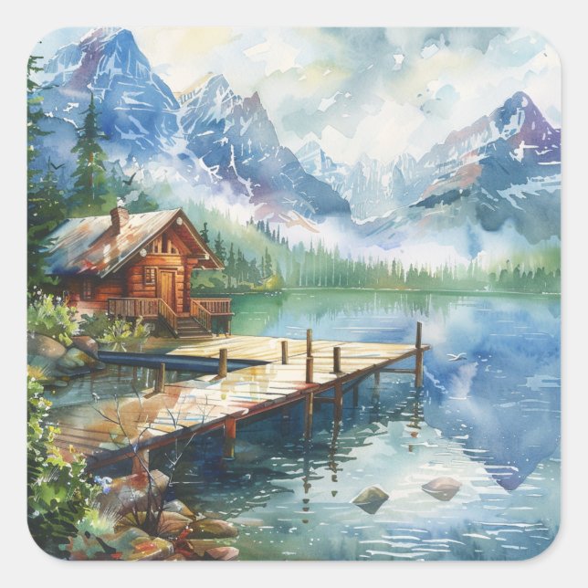 A Fishing Hose On The Lake Square Sticker (Front)