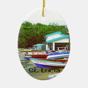 A fishing village in St. Lucia Ceramic Tree Decoration