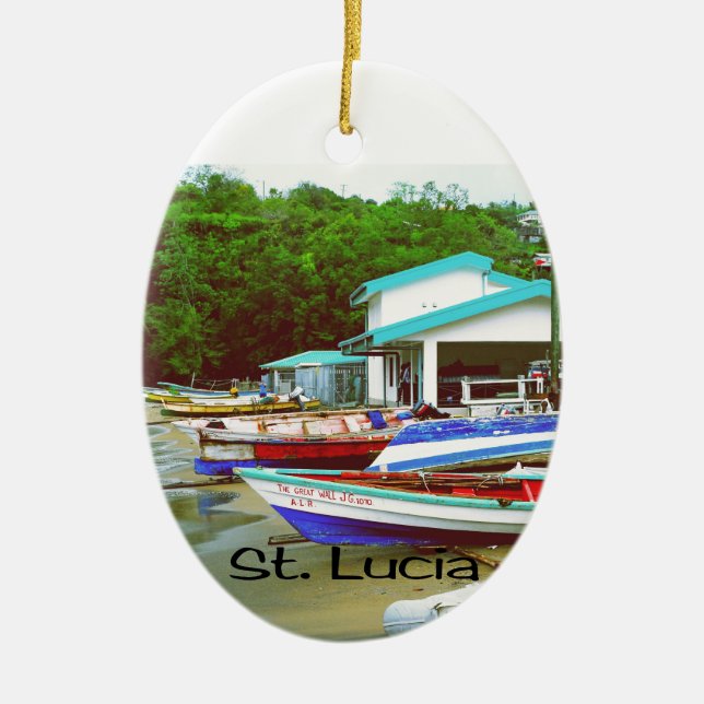 A fishing village in St. Lucia Ceramic Tree Decoration (Front)
