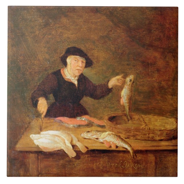 A Fishmonger, c.1667 (oil on panel) Tile (Front)