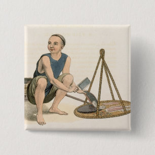 A Fishmonger, plate 39 from 'The Costumes of China 15 Cm Square Badge