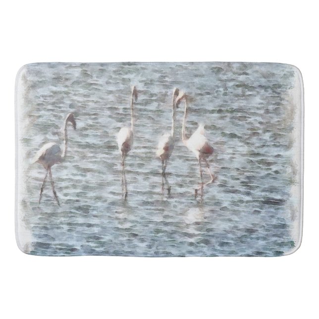 A Flamboyant Pat Of Flamingos Bath Mat (Front)