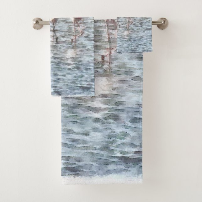 A Flamboyant Pat Of Flamingos Bath Towel Set (Insitu)