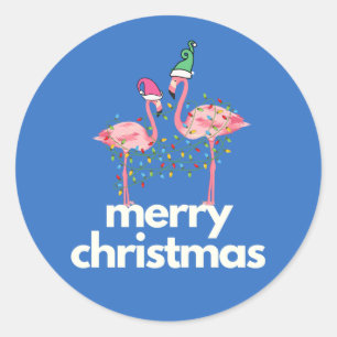 A Flamingo Christmas Classic Round Stickers