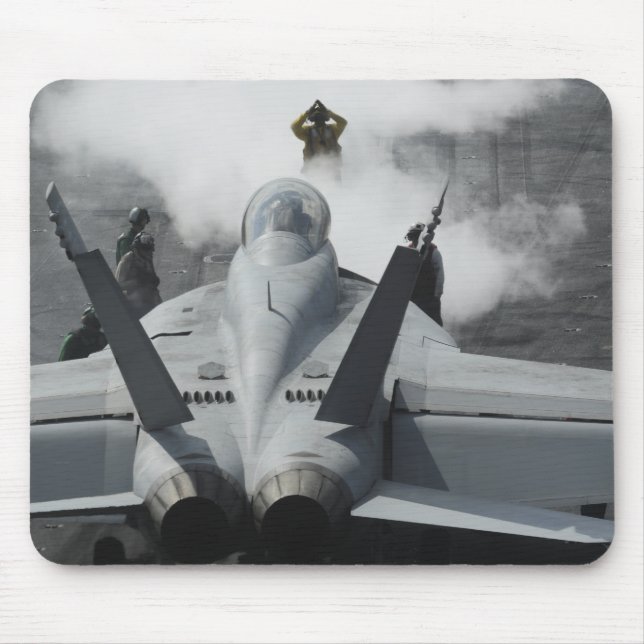 A flight deck director signals an F/A-18F Mouse Mat (Front)