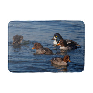 A Flock of Entertaining Barrow's Goldeneyes Bath Mat