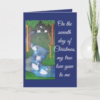 A Flock of Seven Swans-A-Swimming  Card