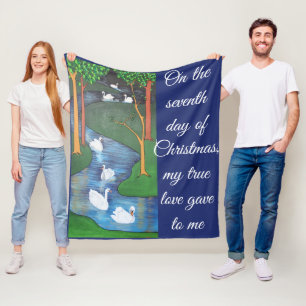 A Flock of Seven Swans-A-Swimming  Fleece Blanket