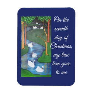 A Flock of Seven Swans-A-Swimming  Magnet