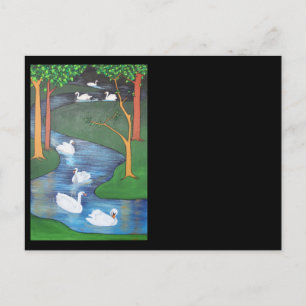 A Flock of Seven Swans-A-Swimming Postcard