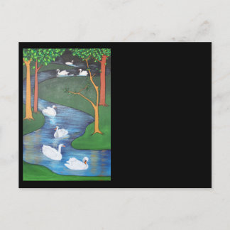 A Flock of Seven Swans-A-Swimming Postcard