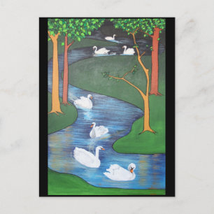 A Flock of Seven Swans-A-Swimming  Postcard