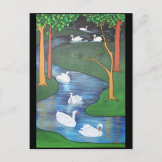 A Flock of Seven Swans-A-Swimming Postcard
