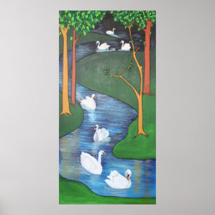 A Flock of Seven Swans-A-Swimming Poster