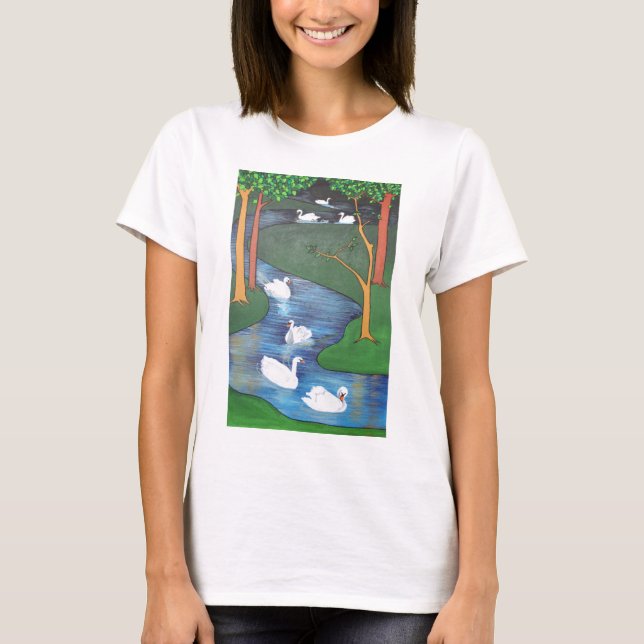 A Flock of Seven Swans-A-Swimming  T-Shirt (Front)