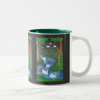 A Flock of Seven Swans-A-Swimming  Two-Tone Coffee Mug