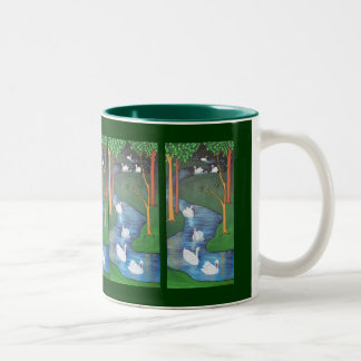 A Flock of Seven Swans-A-Swimming  Two-Tone Coffee Mug