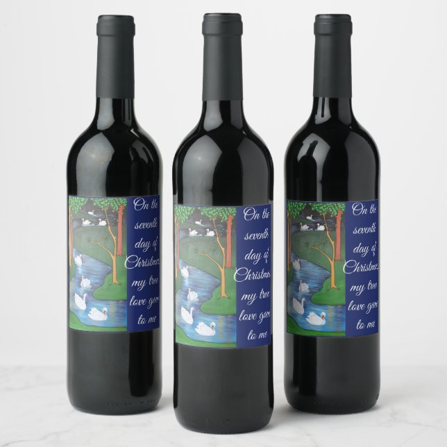 A Flock of Seven Swans-A-Swimming  Wine Label (Bottles)