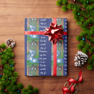 A Flock of Seven Swans-A-Swimming Wrapping Paper