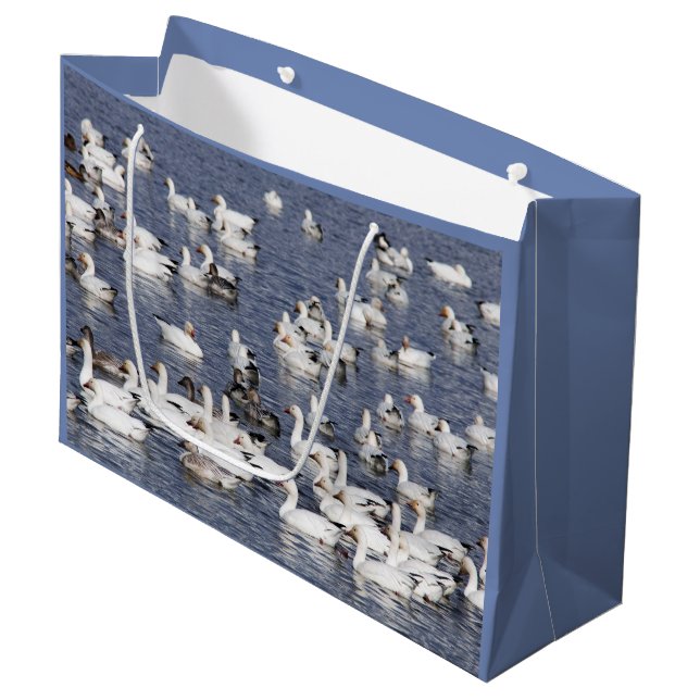 A Flock of Snow Geese at the Beach Large Gift Bag (Front Angled)