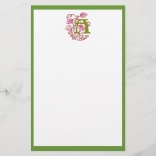 "A" Floral Art Nouveau Monogram Stationery