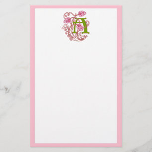 "A" Floral Art Nouveau Monogram Stationery