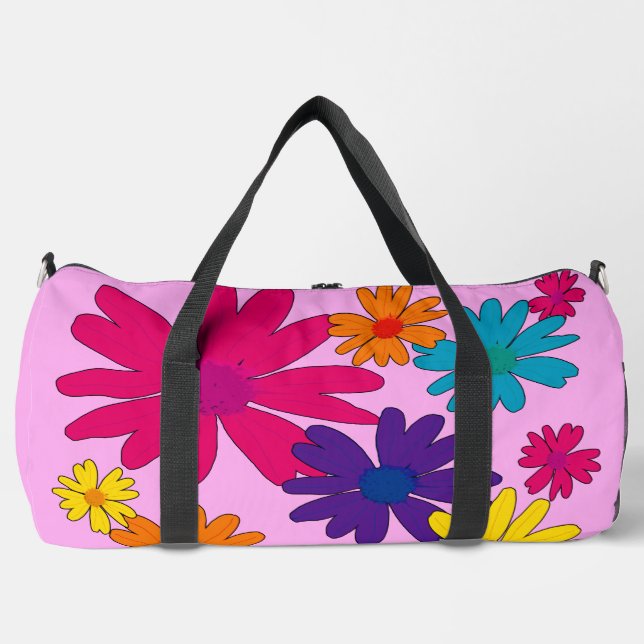 A floral bed of daisy flowers  duffle bag (Front)