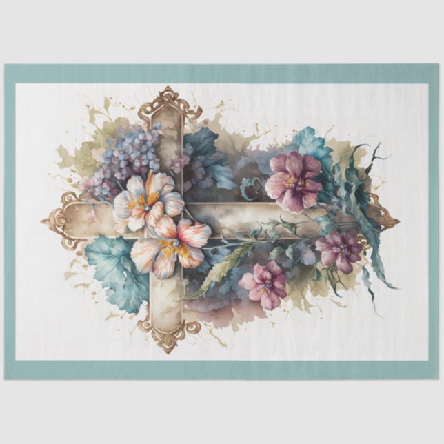 A Floral Cross Series Design 2 Tissue Paper (Front)
