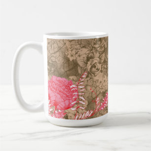 A floral design featuring vibrant pink peonies at coffee mug