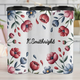 A Floral Frame of Red and Blue Thermal Tumbler