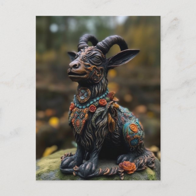 A floral goat statue postcard (Front)