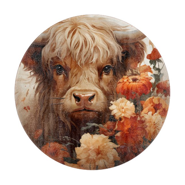 A Floral Highland Cow Series Design 1 Cutting Board (Front)
