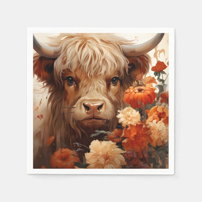 A Floral Highland Cow Series Design 1 Napkin (Front)