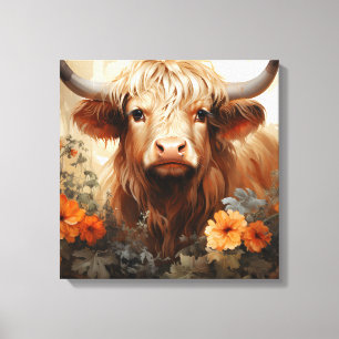 A Floral Highland Cow Series Design 2 Canvas Print