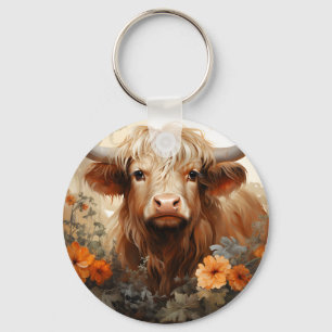 A Floral Highland Cow Series Design 2 Key Ring