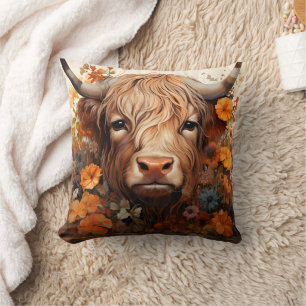 A Floral Highland Cow Series Design 3 Cushion