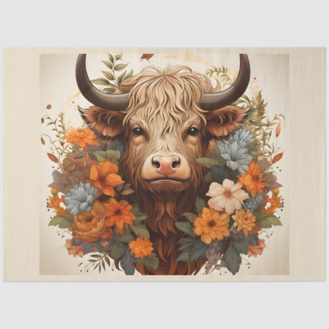 A Floral Highland Cow Series Design 4 Tissue Paper (Front)