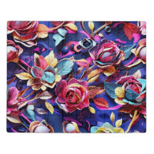 A floral jigsaw puzzle in vibrant colours.