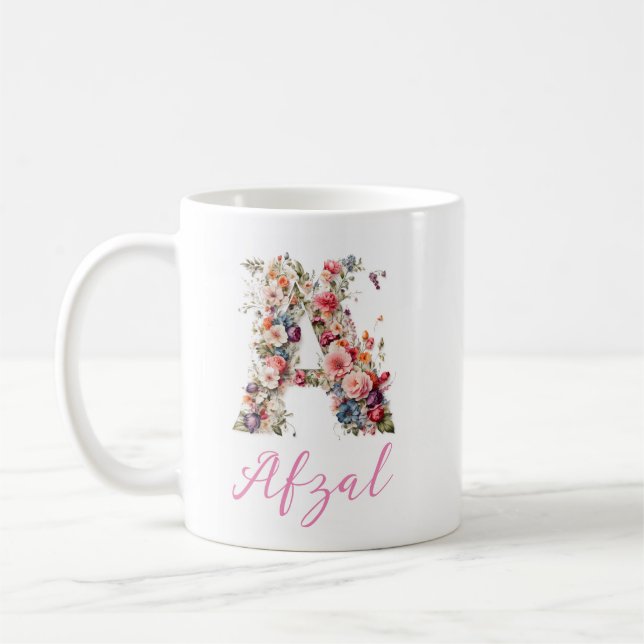 A floral letter digital art /Monogram  Coffee Mug (Left)