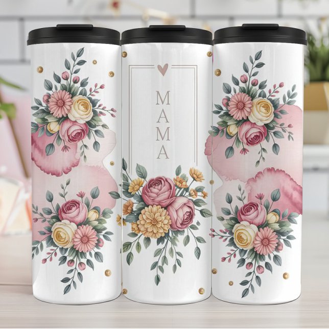 A Floral Mama Greeting with Roses Thermal Tumbler (Creator Uploaded)