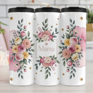 A Floral Mama with Pink Roses Thermal Tumbler