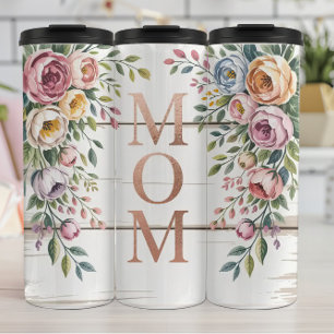 A Floral Mom Sign with Roses Thermal Tumbler