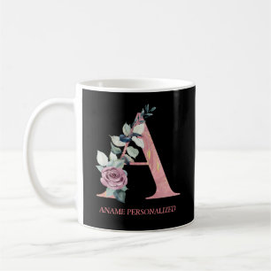 A Floral Monogram Name Letters Pink Agate Coffee Mug