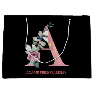A Floral Monogram Name Letters Pink Agate Large Gift Bag