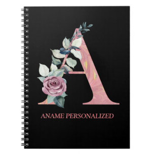 A Floral Monogram Name Letters Pink Agate Notebook
