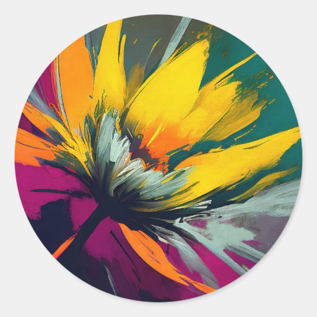 A Floral Odyssey – Expressive Bloom In Motion Classic Round Sticker (Front)