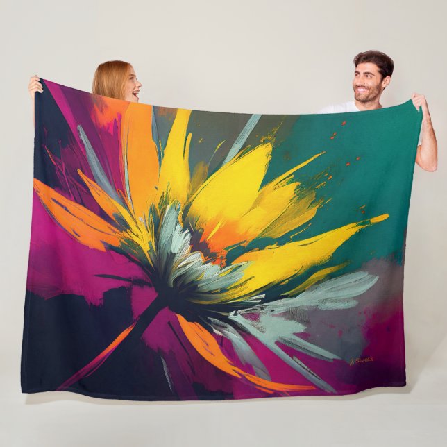 A Floral Odyssey – Expressive Bloom In Motion Fleece Blanket (In Situ)