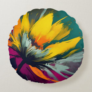 A Floral Odyssey – Expressive Bloom In Motion Round Cushion