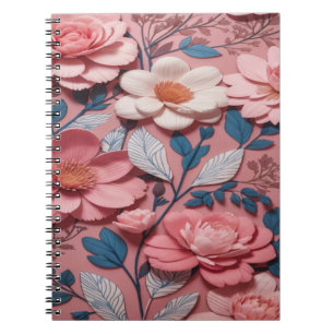A floral pattern with a pink background notebook